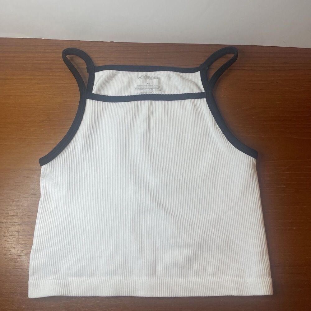 White Fable Crop Tank Top Ribbed White Black trim Size XS